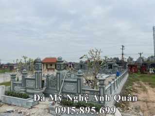 Toàn cảnh công trình Xây dựng Lăng mộ đá đẹp bằng Đá xanh rêu granite nguyên khối, cao cấp tại tỉnh Thái Bình năm 2020 của Đá mỹ nghệ Anh Quân.