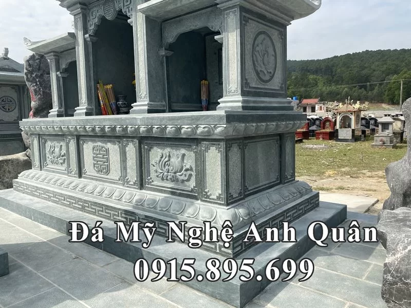Xây Lăng thờ đá tam quan ba mái bằng đá xanh rêu Granite tại Làng đá Ninh Bình 17 Chi tiet hoa van cua Lang tho da tam quan hai mai