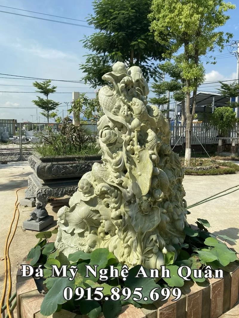 Đá ngọc tự nhiên dùng để trấn trong phong thủy 11 Trạm Hoa SEN - Cá Chép phong thủy bằng đá xanh ngọc cao cấp.