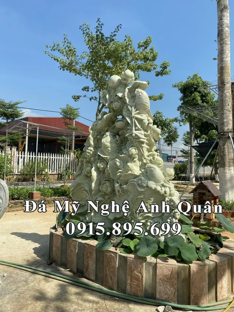 Đá ngọc tự nhiên dùng để trấn trong phong thủy 9 Tranh da Ca chep Ao SEN tran trach