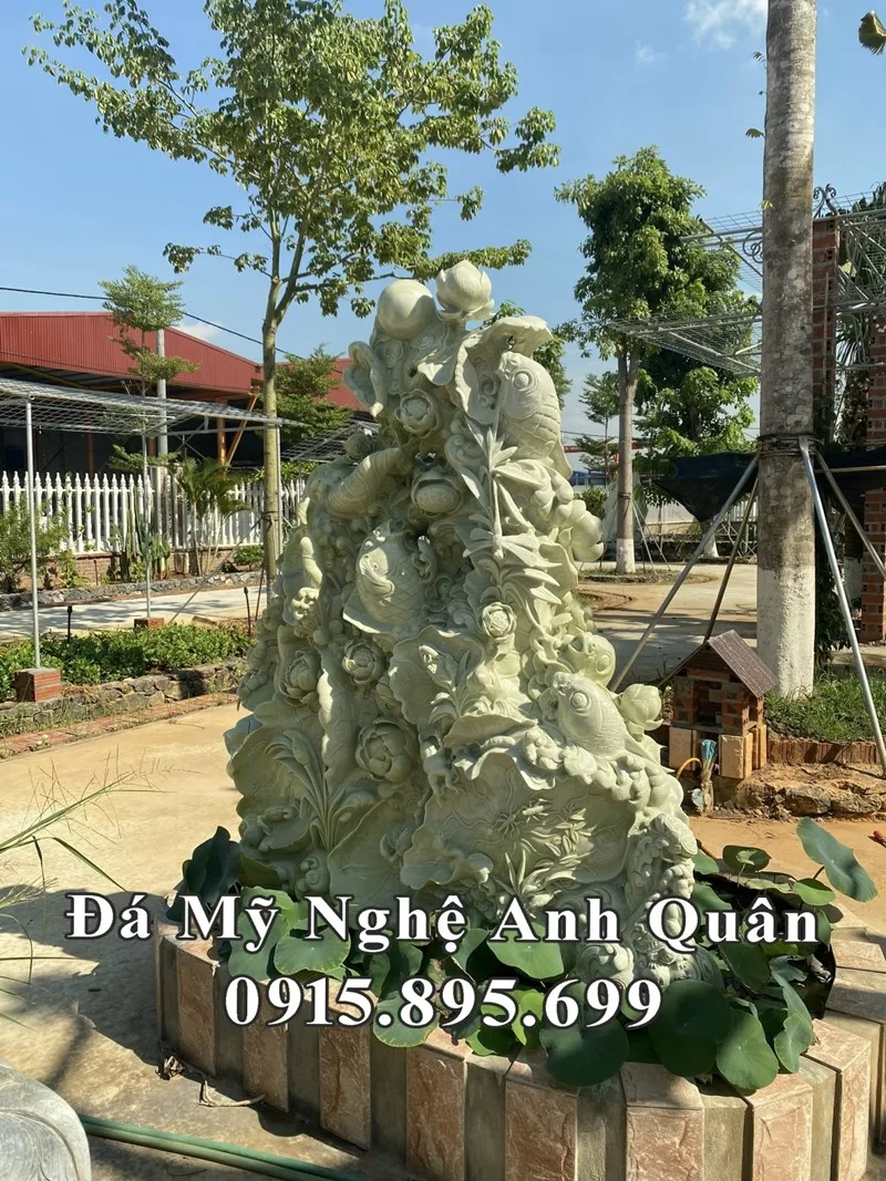 Đá ngọc tự nhiên dùng để trấn trong phong thủy 7 Tranh đá Cá Chép - Hoa SEN cao cấp trấn phong thủy.
